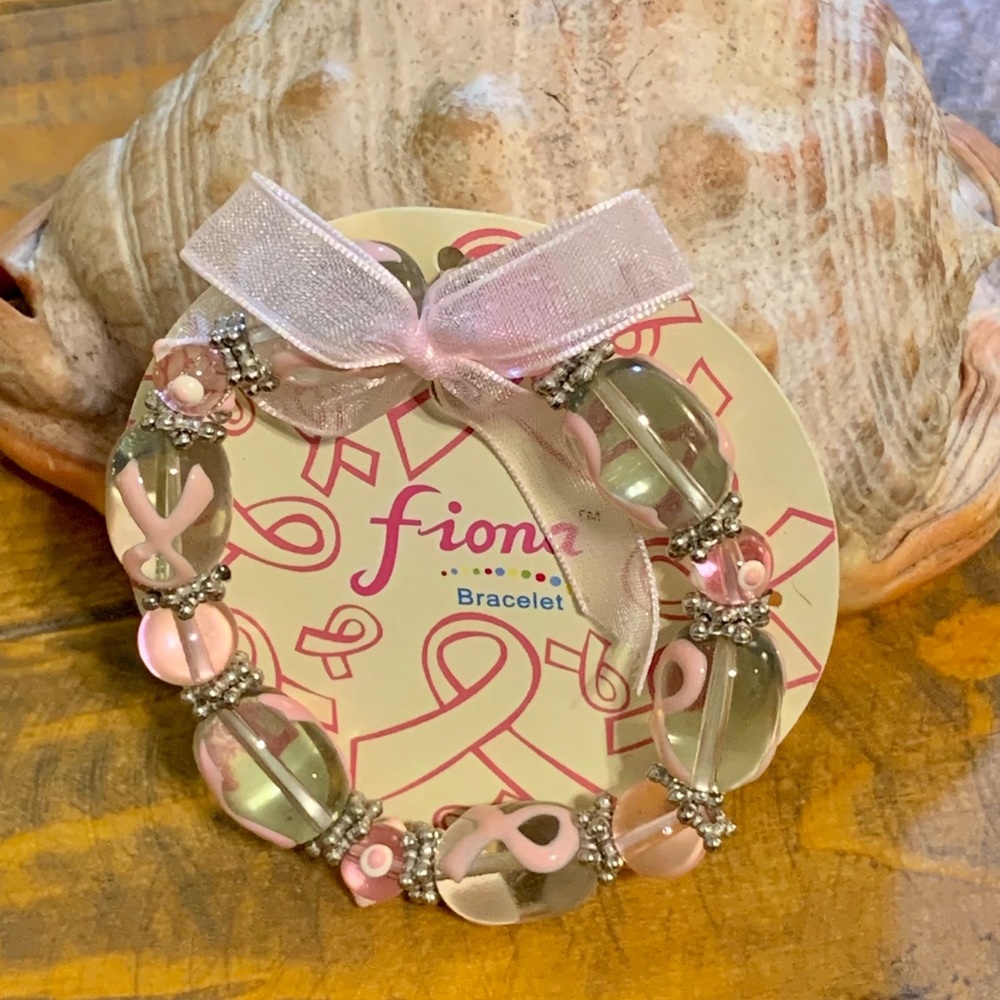 3/$20 Fiona Glass Bead Breast Cancer Awareness Bracelet